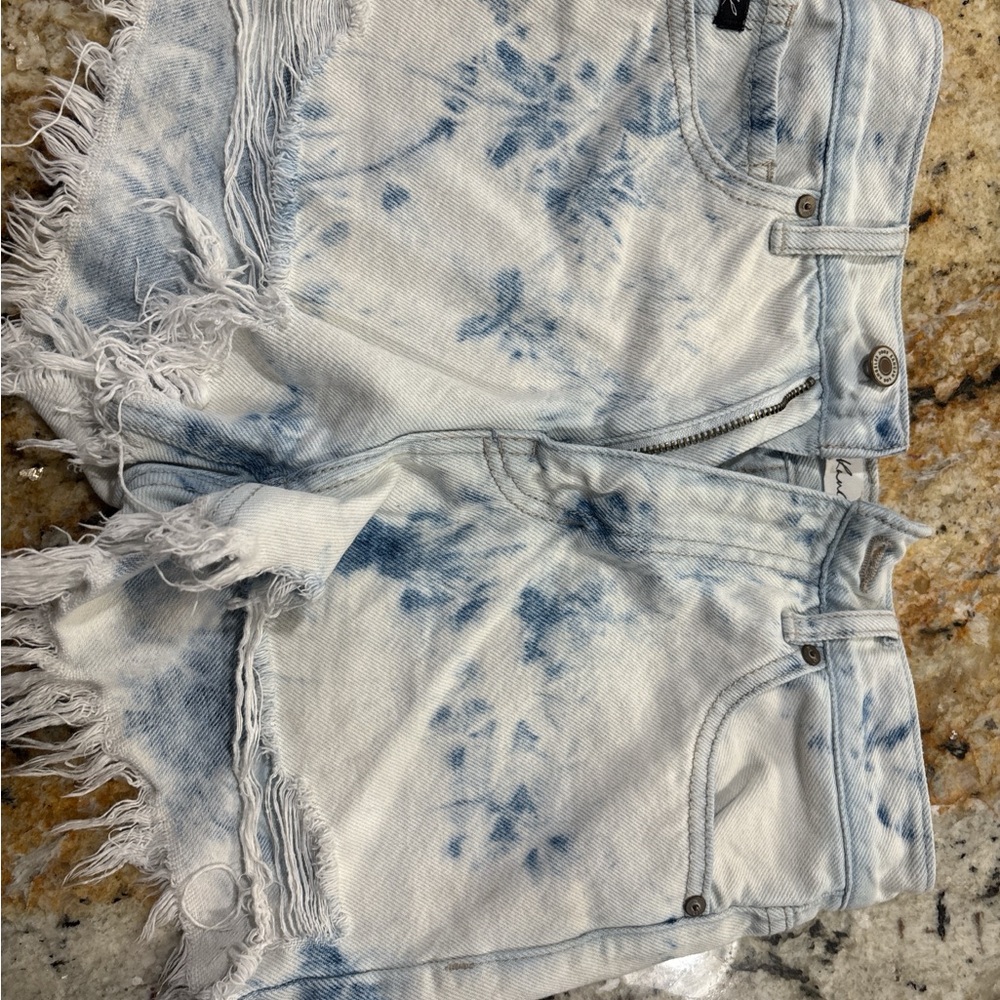 KanCan Blue and White Distressed Jean Shorts